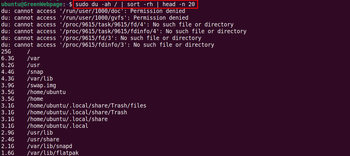 Check the largest files in the root directory