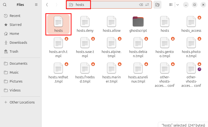 Locate the hosts file in etc directory