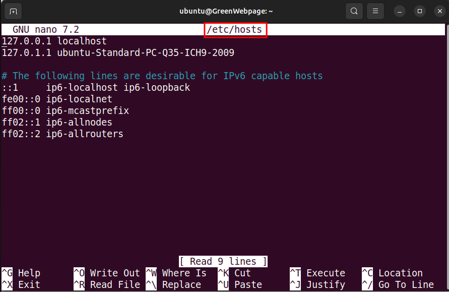 Opening hosts file in Nano editor