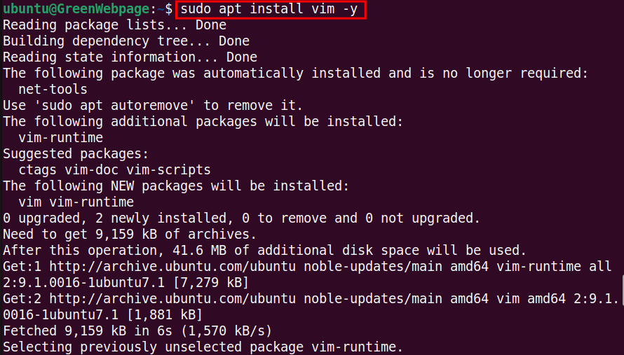   sudo apt install vim -y
