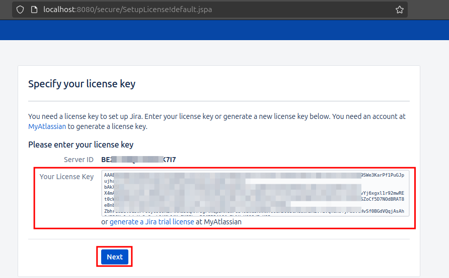 Specify license key