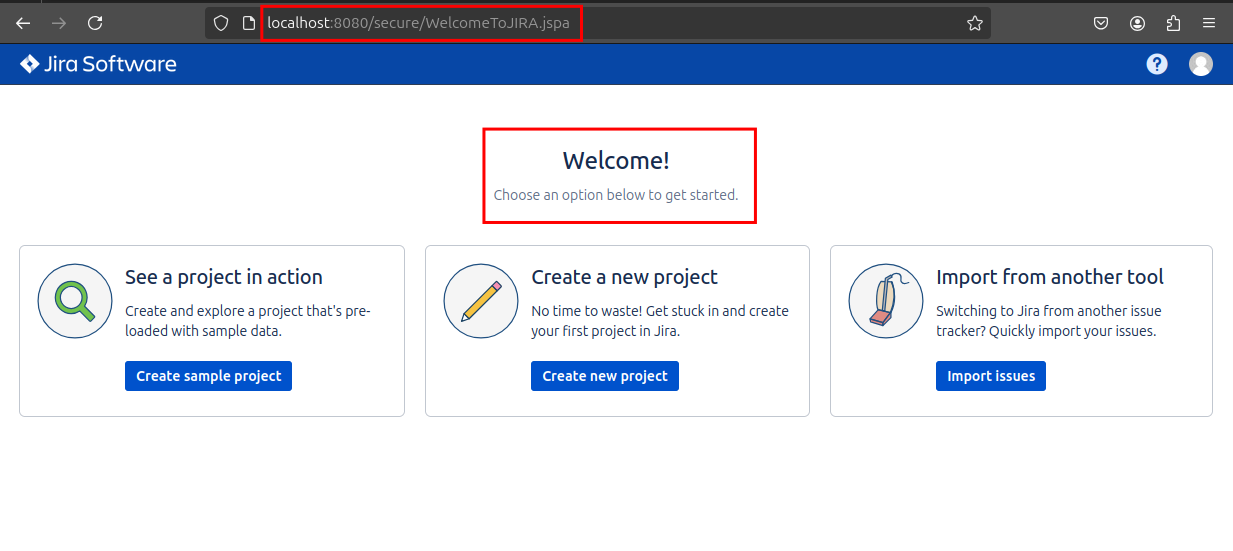 Jira welcome screen