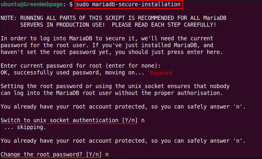 sudo mariadb-secure-installation