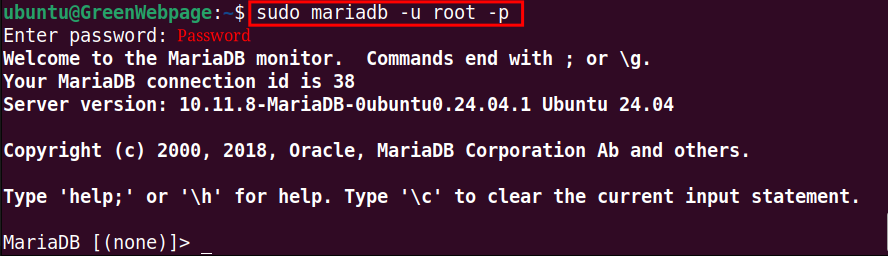 sudo mariadb -u root -p