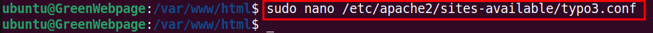 sudo nano /etc/apache2/sites-available/typo3.conf