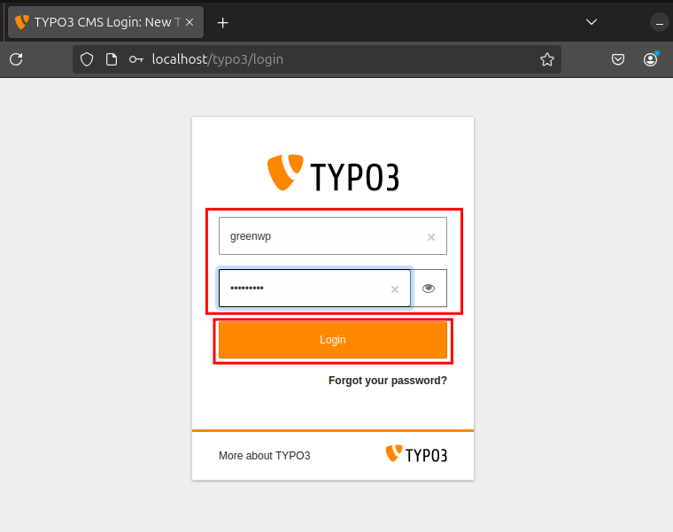 Log in typo3 backend