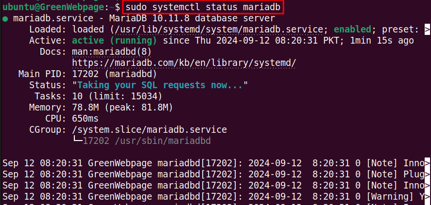 sudo systemctl status mariadb