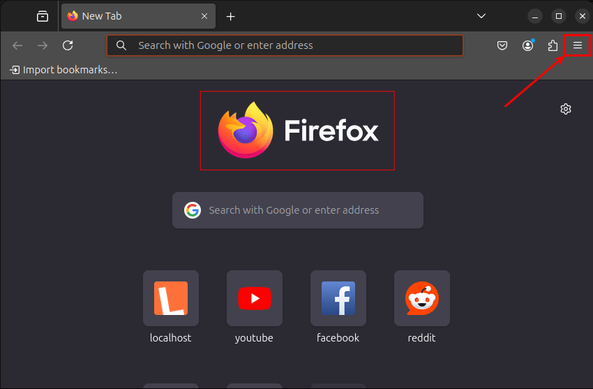 Open application menu in Firefox