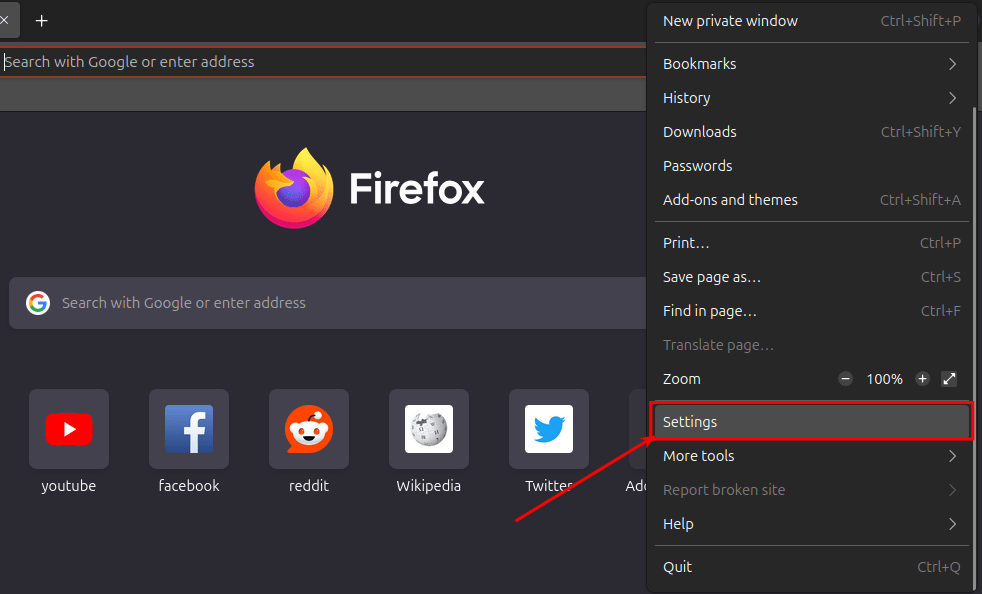 Open browser settings