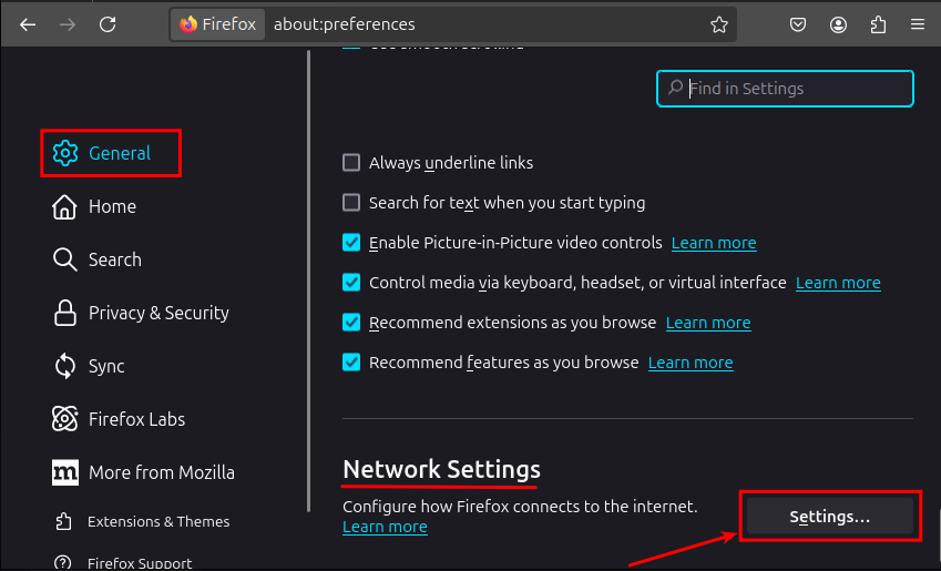 Open network settings