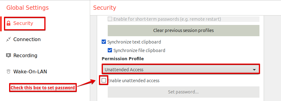 Permission profile for unattended access