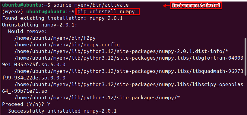 pip uninstall numpy