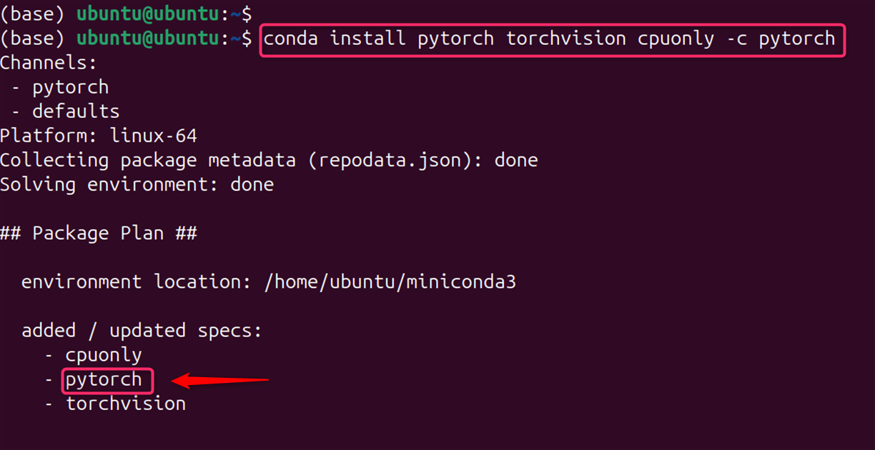 conda install pytorch torchvision cpuonly -c pytorch