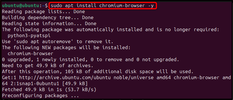 sudo apt install chromium-browser -y