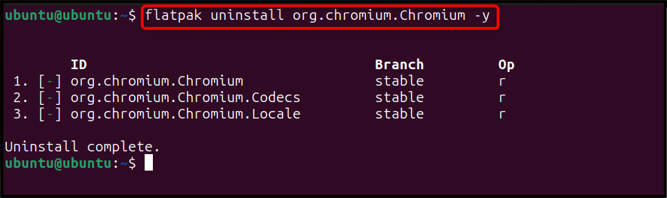 flatpak uninstall org.chromium.Chromium -y