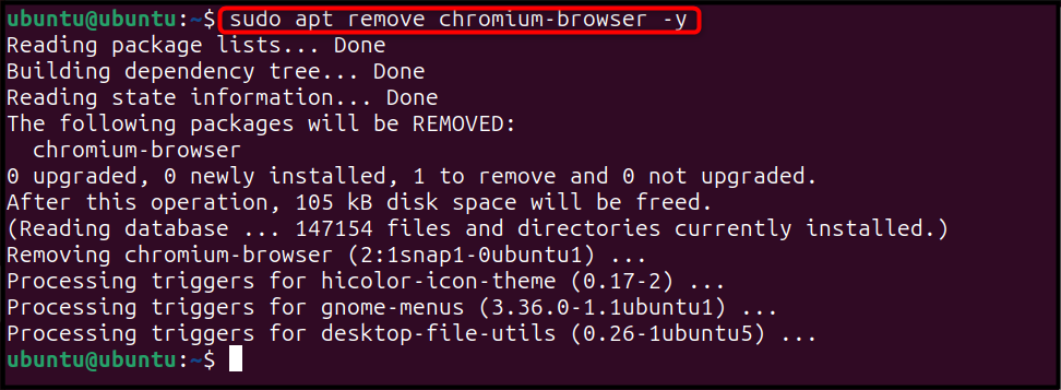 sudo apt remove chromium-browser -y