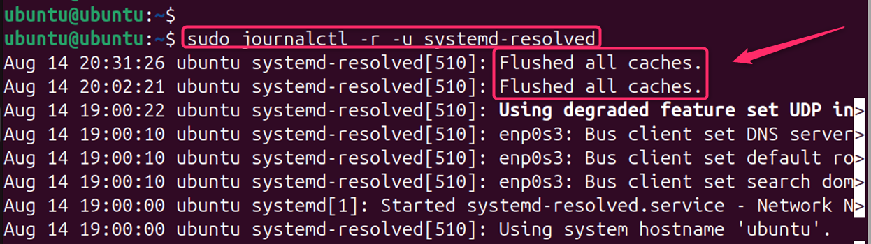 sudo journalctl -r -u systemd-resolved