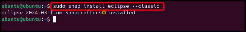 sudo snap install eclipse --classic