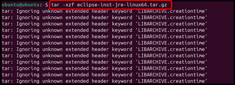 tar -xzf eclipse-inst-jre-linux64.tar.gz