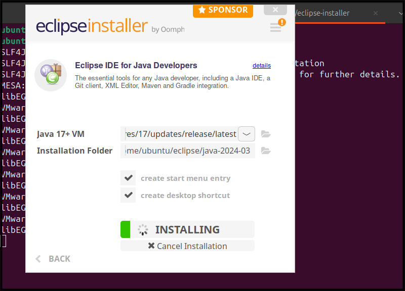 Finishing Eclipse IDE installation