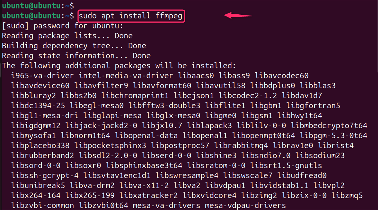 sudo apt install ffmpeg