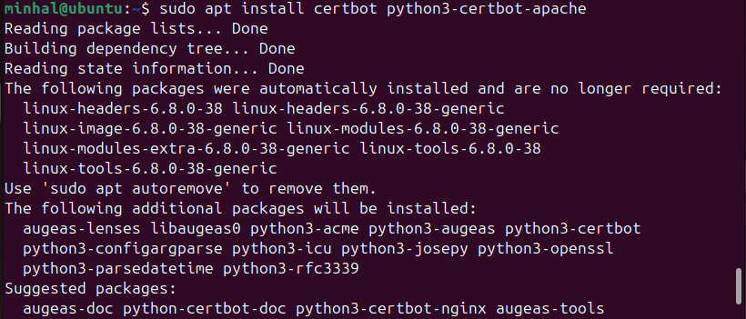 sudo apt install certbot python3-certbot-apache