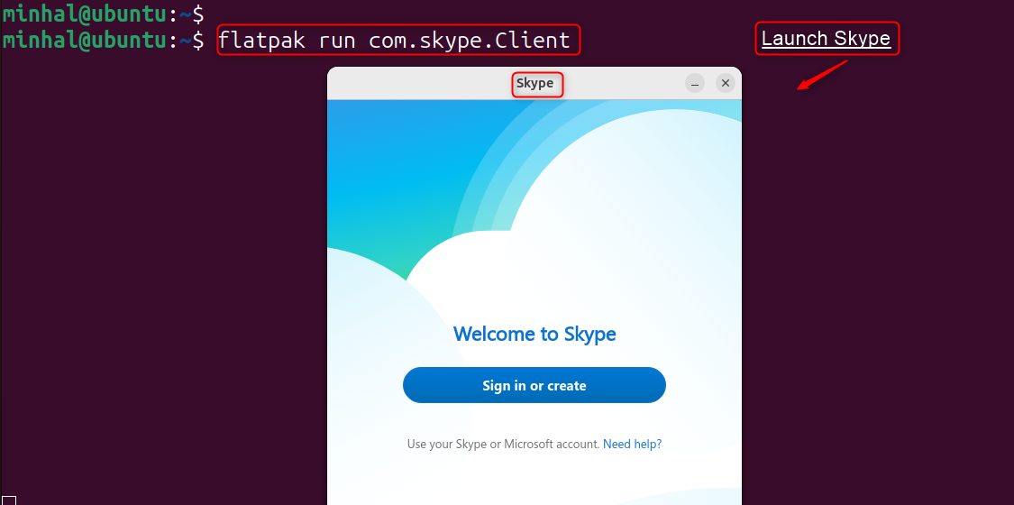 flatpak run com.skype.Client