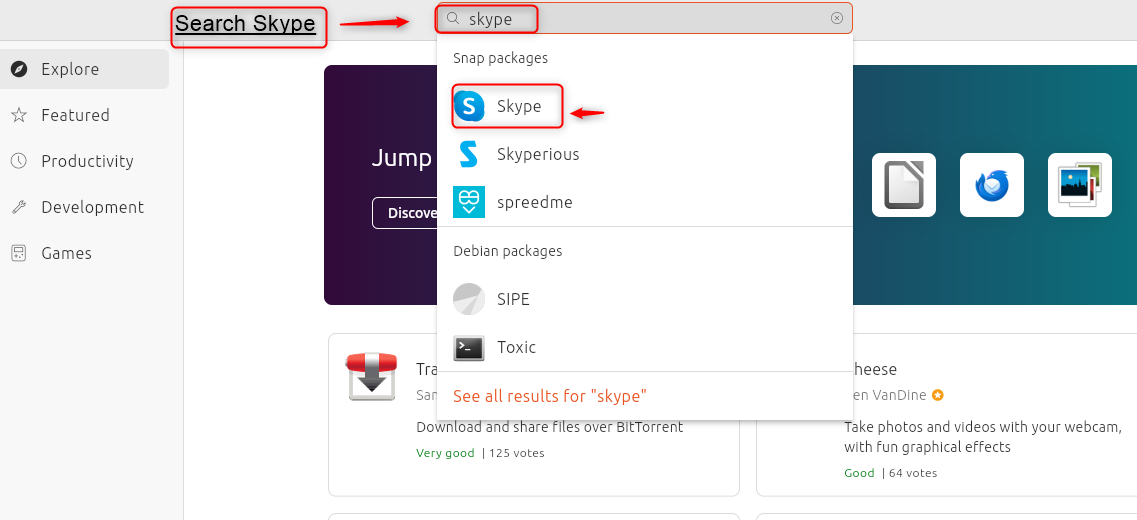 Install Skype using software center