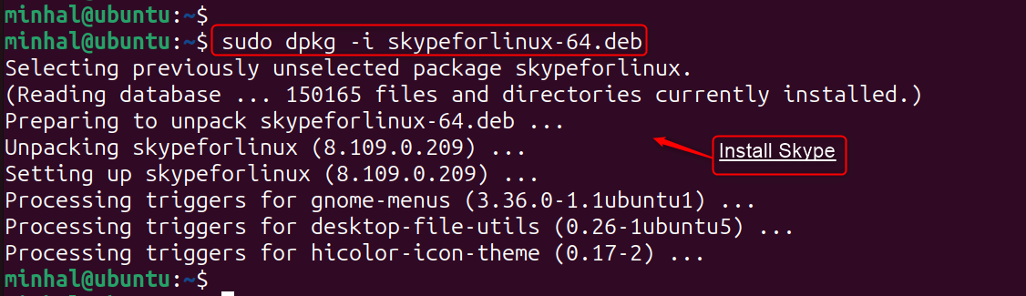 sudo dpkg -i skypeforlinux-64.deb