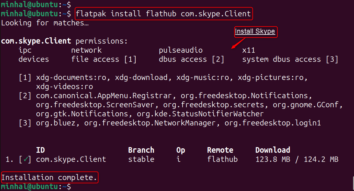 flatpak install flathub com.skype.Client