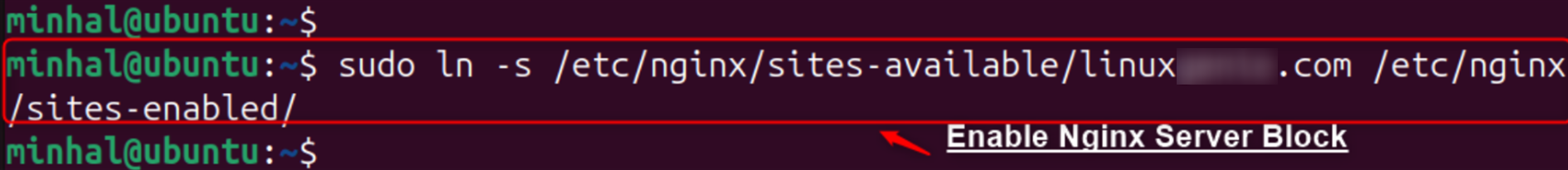 sudo ln -s /etc/nginx/sites-available/linux.com /etc/nginx/sites-enabled