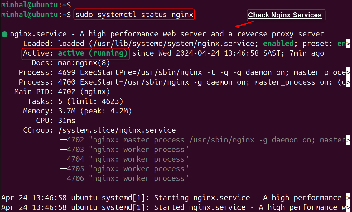 sudo systemctl status nginx