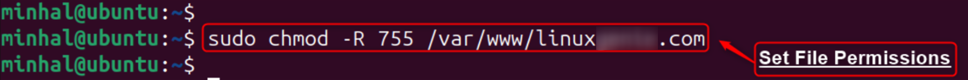 sudo chmod -R 755 /var/www/linux.com