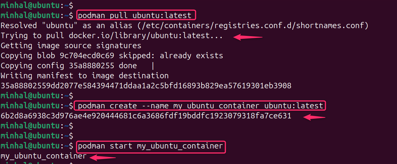 podman start my_ubuntu_container