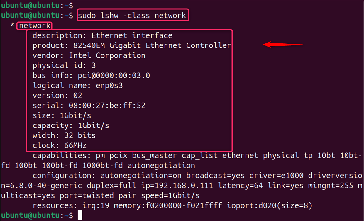 sudo lshw -class network