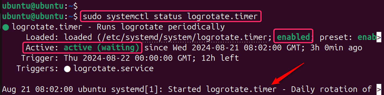 Verifying logrotate timer status