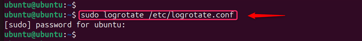 sudo logrotate /etc/logrotate.conf