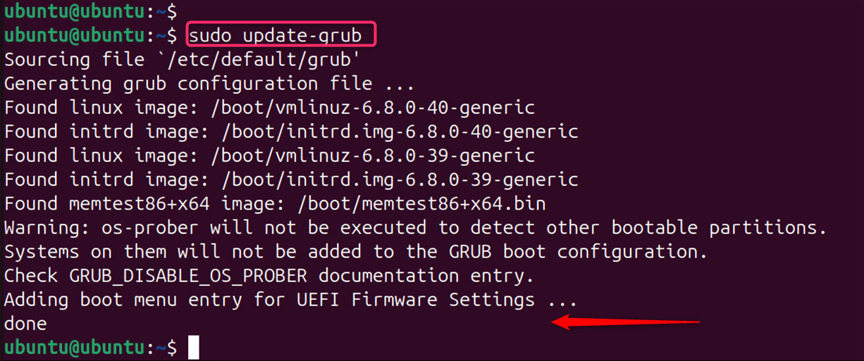 sudo update-grub