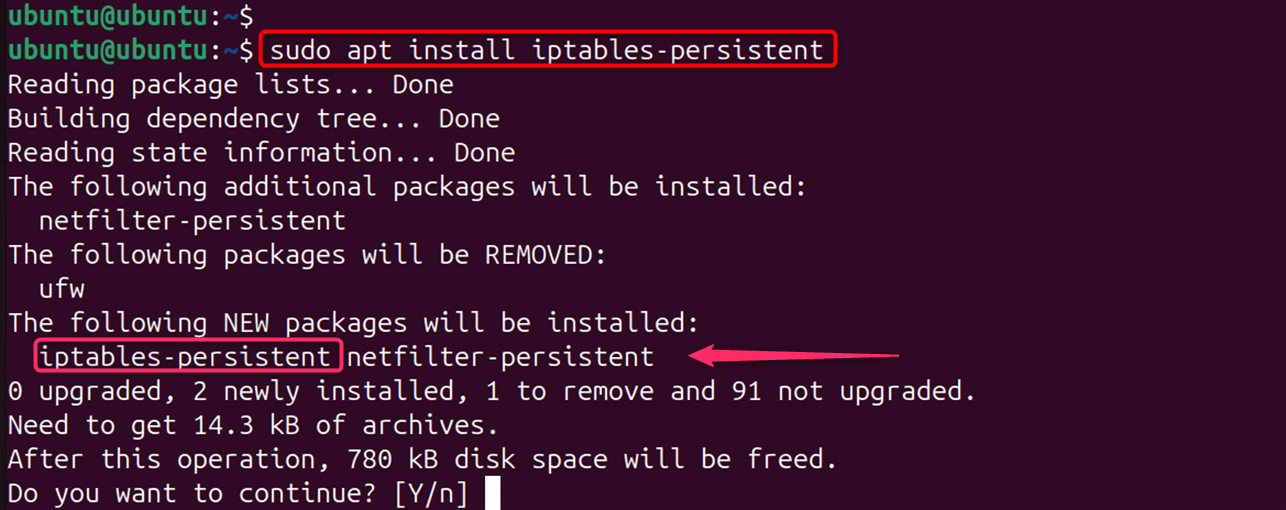 sudo apt install iptables-persistent
