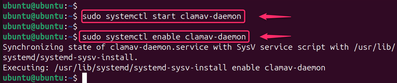 Starting and enabling ClamAV service to run at boot