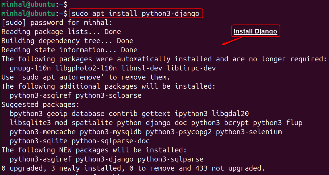 sudo apt install python3-django