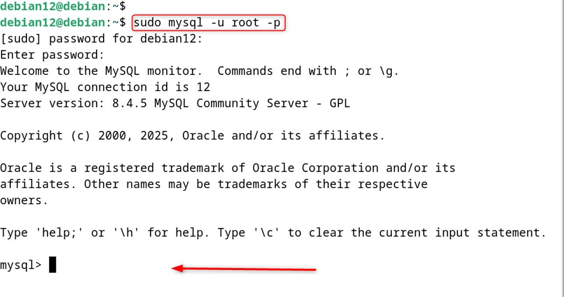 sudo mysql -u root -p