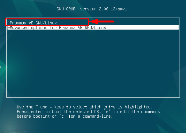 Choose Proxmox VE GNU/Linux from grub menu