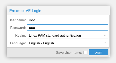 Signing in to Proxmox web GUI