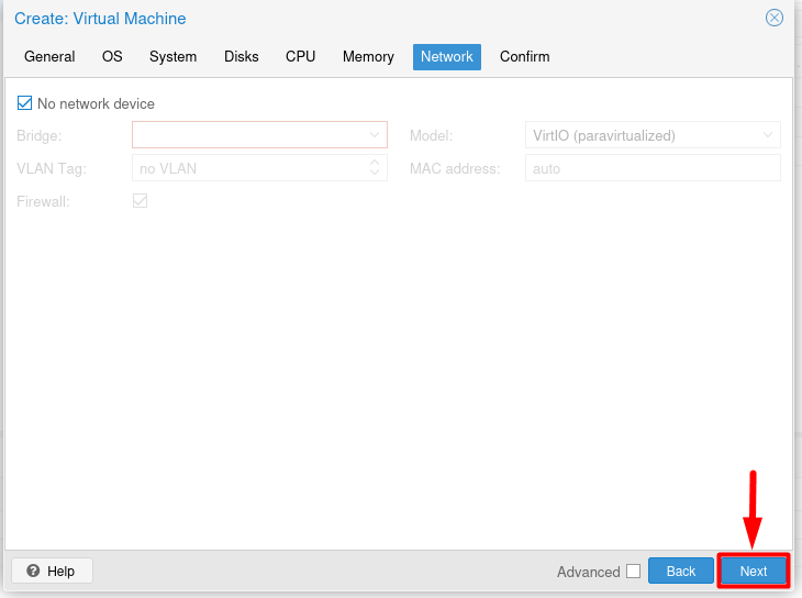Select network for virtual machine