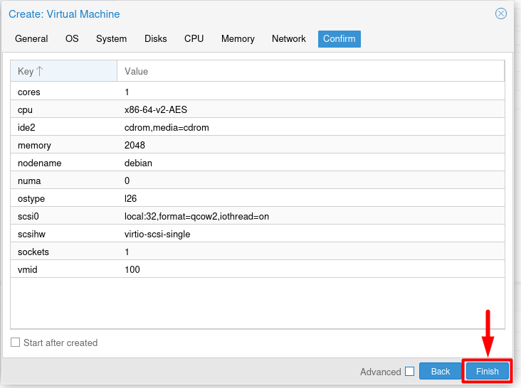 Confirm changes before creating virtual machine