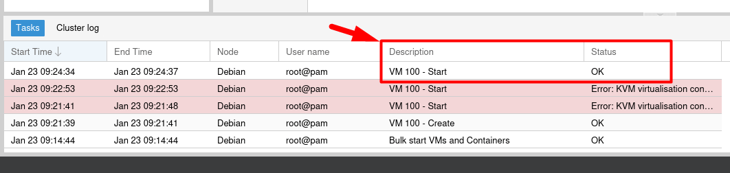 Status of new virtual machine