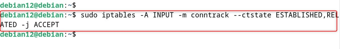 sudo iptables -A INPUT -m conntrack --ctstate ESTABLISHED,RELATED -j ACCEPT