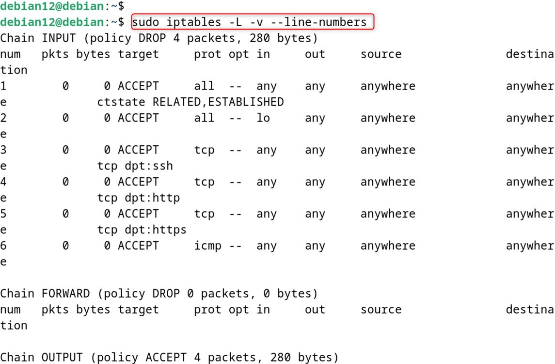 sudo iptables -L -v --line-numbers