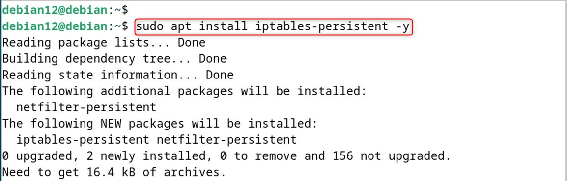 sudo apt install iptables-persistent -y